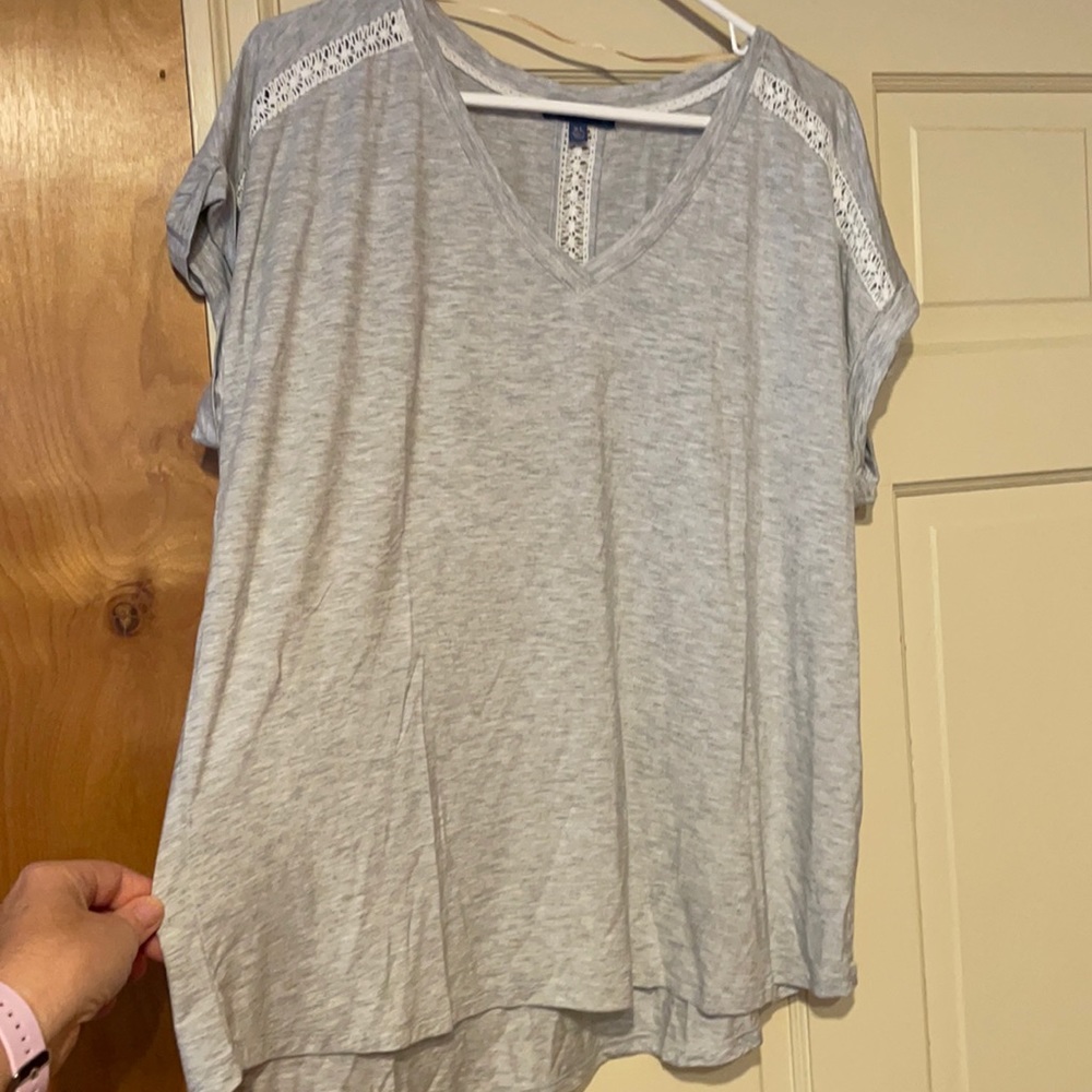 Democracy Roll-Cuff V-Neck T-shirt